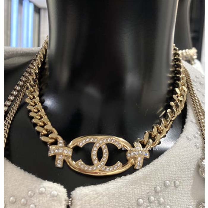 Chanel Women CC Chocker Necklace Gold Tone Metal Dark Gold