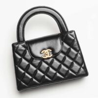 Chanel Women CC Mini Shopping Bag Shiny Aged Calfskin Gold-Tone Metal Black (10)