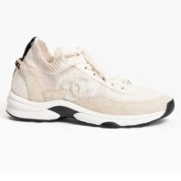 Chanel Women CC Sneakers Knit Suede Calfskin Ivory (1)