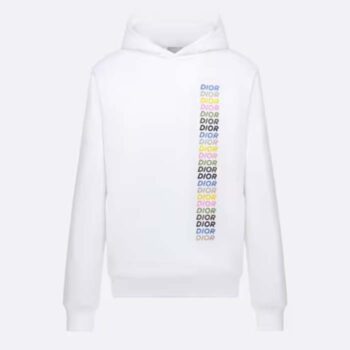 Dior Men CD Relaxed Fit Hooded Sweatshirt White Cotton Fleece