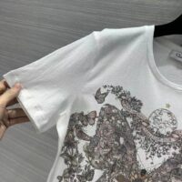 Dior Women CD T-Shirt White Cotton Linen Jersey Pastel Pink Butterfly Around The World Motif (3)