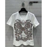 Dior Women CD T-Shirt White Cotton Linen Jersey Pastel Pink Butterfly Around The World Motif (3)