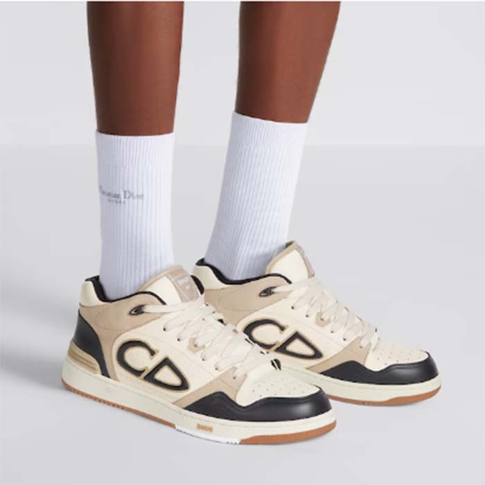 Dior Unisex CD B57 Mid-Top Sneaker Black Cream Smooth Calfskin Beige Suede