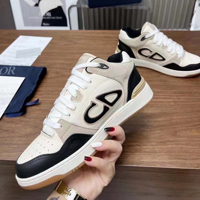 Dior Unisex CD B57 Mid-Top Sneaker Black Cream Smooth Calfskin Beige Suede
