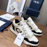 Dior Unisex CD B57 Mid-Top Sneaker Black Cream Smooth Calfskin Beige Suede (7)