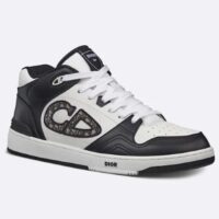 Dior Unisex CD B57 Mid-Top Sneaker Black White Smooth Calfskin Beige Black Oblique Jacquard (12)