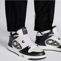 Dior Unisex CD B57 Mid-Top Sneaker Black White Smooth Calfskin Beige Black Oblique Jacquard (12)