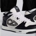 Dior Unisex CD B57 Mid-Top Sneaker Black White Smooth Calfskin Beige Black Oblique Jacquard - Image 12