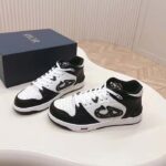 Dior Unisex CD B57 Mid-Top Sneaker Black White Smooth Calfskin Beige Black Oblique Jacquard - Image 4