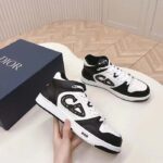 Dior Unisex CD B57 Mid-Top Sneaker Black White Smooth Calfskin Beige Black Oblique Jacquard - Image 7