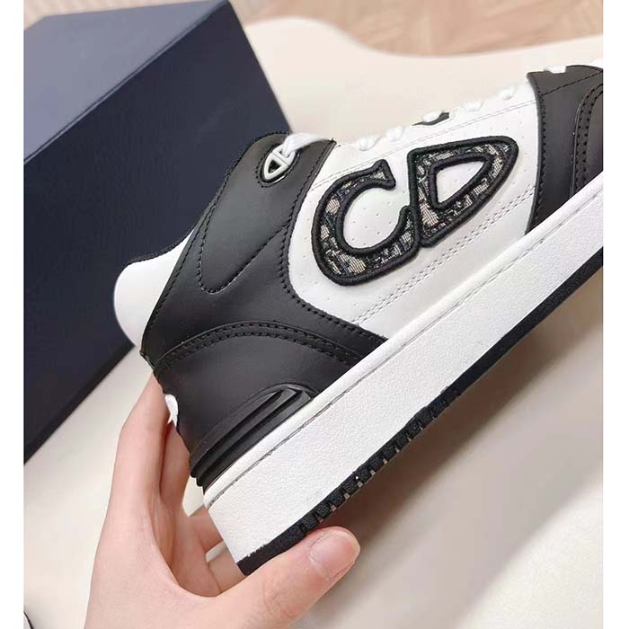 Dior Unisex CD B57 Mid-Top Sneaker Black White Smooth Calfskin Beige Black Oblique Jacquard