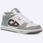 Dior Unisex CD B57 Mid-Top Sneaker Grå Vit Slät Kalvskinn Beige Svart Sned Jacquard