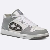 Dior Unisex CD B57 Mid-Top Sneaker Gray White Smooth Calfskin Beige Black Oblique Jacquard (11)