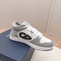 Dior Unisex CD B57 Mid-Top Sneaker Gray White Smooth Calfskin Beige Black Oblique Jacquard (11)