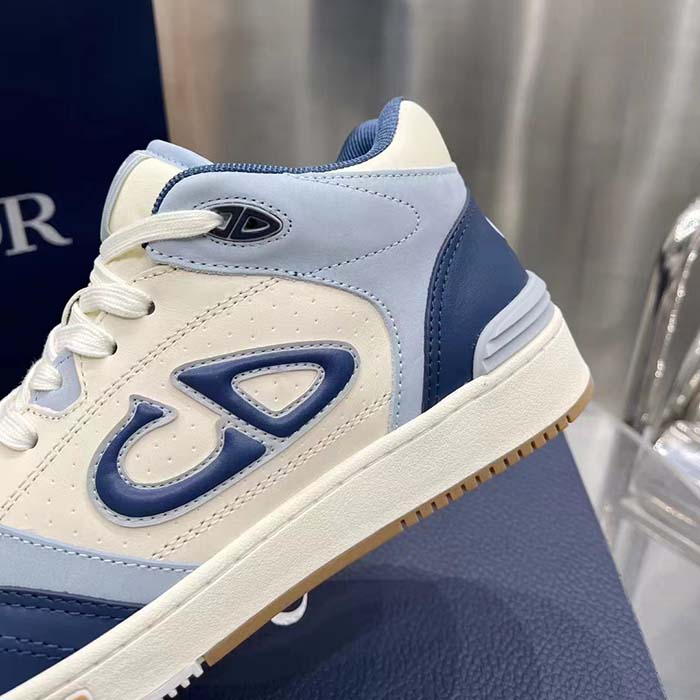 Dior Unisex CD B57 Mid-Top Sneaker Navy Blue Cream Smooth Calfskin Gray Suede