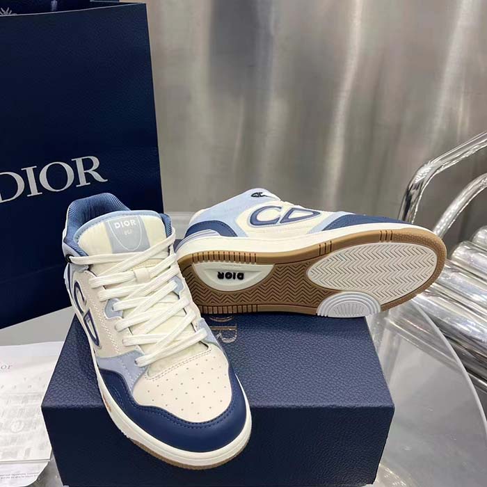 Dior Unisex CD B57 Mid-Top Sneaker Navy Blue Cream Smooth Calfskin Gray Suede