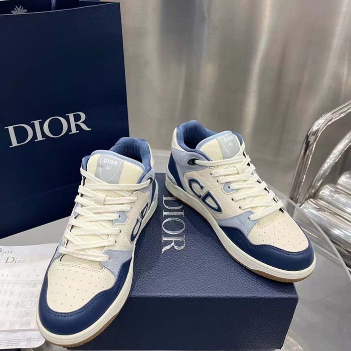 Dior Unisex CD B57 Mid-Top Sneaker Navy Blue Cream Smooth Calfskin Gray Suede