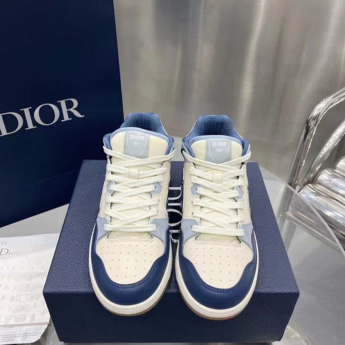 Dior Unisex CD B57 Mid-Top Sneaker Navy Blue Cream Smooth Calfskin Gray Suede