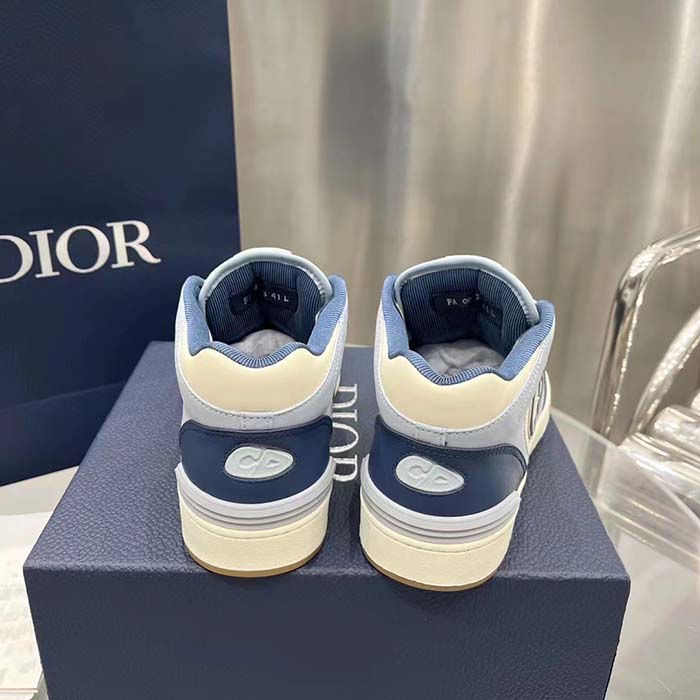 Dior Unisex CD B57 Mid-Top Sneaker Navy Blue Cream Smooth Calfskin Gray Suede