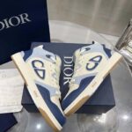 Dior Unisex CD B57 Mid-Top Sneaker Navy Blue Cream Smooth Calfskin Gray Suede - Image 6