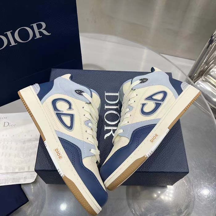 Dior Unisex CD B57 Mid-Top Sneaker Navy Blue Cream Smooth Calfskin Gray Suede
