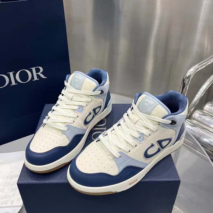 Dior Unisex CD B57 Mid-Top Sneaker Navy Blue Cream Smooth Calfskin Gray Suede
