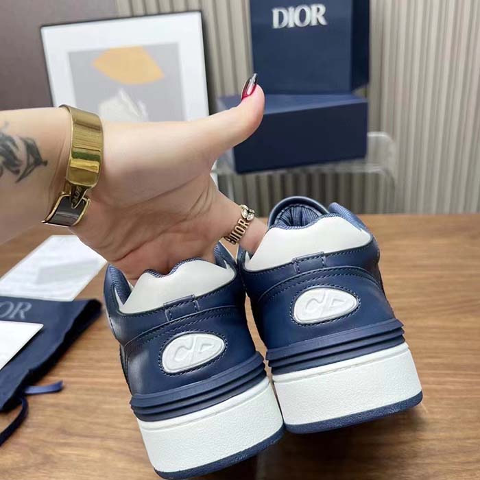 Dior Unisex CD B57 Mid-Top Sneaker Navy White Smooth Calfskin Beige Black Oblique Jacquard