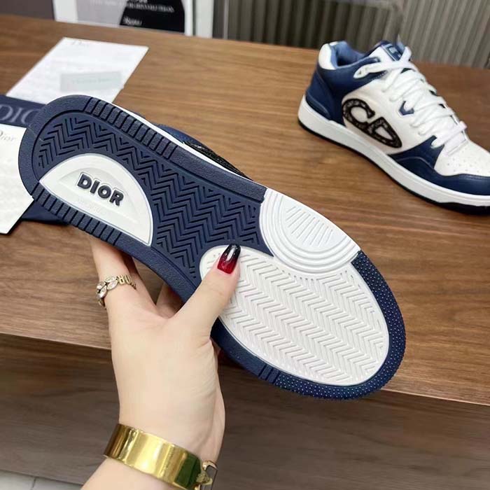 Dior Unisex CD B57 Mid-Top Sneaker Navy White Smooth Calfskin Beige Black Oblique Jacquard