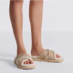 Dior Unisex CD D-Cross Slide Powder Beige Lambskin White Shearling - immagine 10