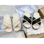 Dior Unisex CD D-Cross Slide Powder Beige Lambskin White Shearling - immagine 8