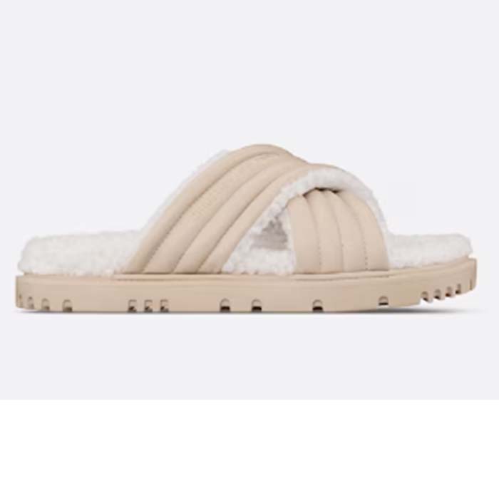 Dior Unisex CD D-Cross Slide Powder Beige Lambskin White Shearling