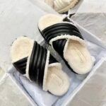 Dior Unisex CD D-Cross Slide Powder Black Lambskin White Shearling – Image 6