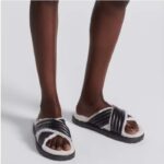 Dior Unisex CD D-Cross Slide Powder Black Lambskin White Shearling – Image 11