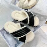 Dior Unisex CD D-Cross Slide Powder Black Lambskin White Shearling – Image 2