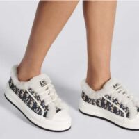 Dior Unisex Shoes CD Walk’N’Dior Platform Sneaker Deep Blue Oblique Embroidered Cotton White Shearling (9)