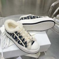Dior Unisex Shoes CD Walk’N’Dior Platform Sneaker Deep Blue Oblique Embroidered Cotton White Shearling (9)