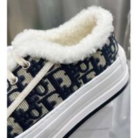 Dior Unisex Shoes CD Walk’N’Dior Platform Sneaker Deep Blue Oblique Embroidered Cotton White Shearling (9)