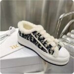 Dior Unisex Shoes CD Walk'N'Dior Platform Sneaker Deep Blue Oblique Embroidered Cotton White Shearling – Image 2