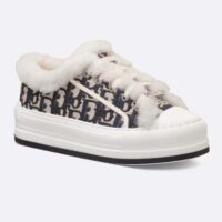 Dior Unisex Shoes CD Walk’N’Dior Platform Sneaker Deep Blue Oblique Embroidered Cotton White Shearling (9)