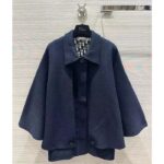 Dior Women CD Cape-Effect Peacoat Navy Blue Double-Sided Virgin Wool Silk Oblique Interior - immagine 2