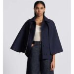 Dior Women CD Cape-Effect Peacoat Navy Blue Double-Sided Virgin Wool Silk Oblique Interior - immagine 13