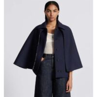 Dior Women CD Cape-Effect Peacoat Navy Blue Double-Sided Virgin Wool Silk Oblique Interior (15)