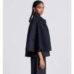 Dior Women CD Cape-Effect Peacoat Navy Blue Double-Sided Virgin Wool Silk Oblique Interior - immagine 14