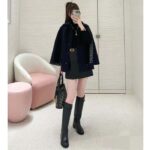 Dior Women CD Cape-Effect Peacoat Navy Blue Double-Sided Virgin Wool Silk Oblique Interior - immagine 11