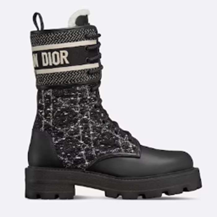 Dior Women CD D-Major Ankle Boot Black Calfskin Black White Cannage Tweed