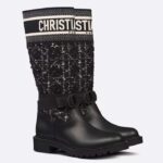 Stivale Dior Donna CD D-Major in pelle di vitello nera, tweed Cannage nero e bianco