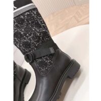 Dior Women CD D-Major Boot Black Calfskin Black White Cannage Tweed (1)