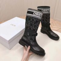 Dior Women CD D-Major Boot Black Calfskin Black White Cannage Tweed (1)