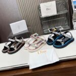 Dior Women CD D-Wave Sandal Beige Multicolor Embroidered Cotton Butterfly Bandana Motif - Imagen 3