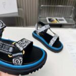 Dior Women CD D-Wave Sandal Denim Blue Multicolor Embroidered Cotton Butterfly Bandana Motif - Image 6